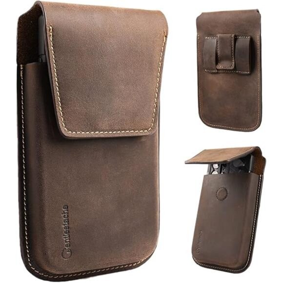 Leather Cell Phone Holster with Belt Clip, Flip Case for iPhone 14 13 Pro Max - Picture 7 of 7